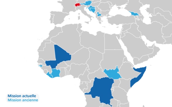 Carte du monde signalant toutes les missions en cours ou passées.