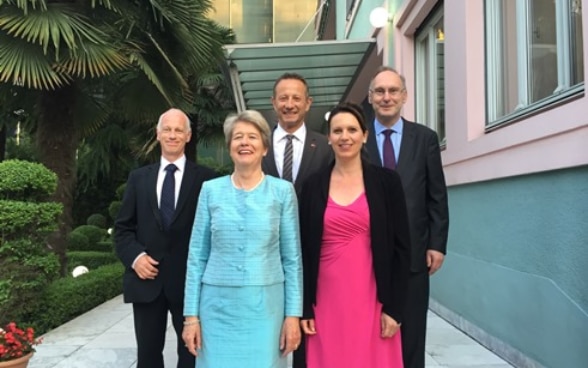 Members of the Swiss delegation to the NATO Parliamentary Assembly spring session at the Swiss Residence, Tirana, Albania. 