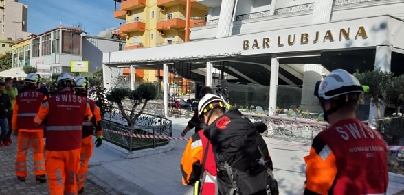 Swiss engineer team assists the evaluation of a hotel building damaged by the earthquake near Durrës, Albania, 27 November 2019