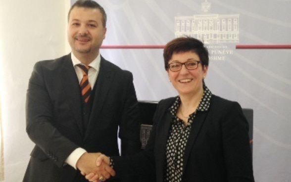 Director of Swiss Federal Police Nicoletta della Valle with Albanian Deputy Minister of Interior Ilir Marko