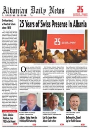 Cover page of special supplement of Albania Daily News on the 25th anniversary o Swiss representation in Albania
