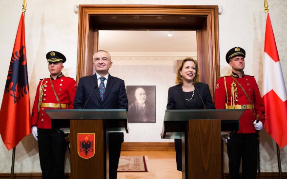 Head of Swiss Parliament Christa Markwalder and Speaker of Albanian Parliament Ilir Meta. ©FDFA