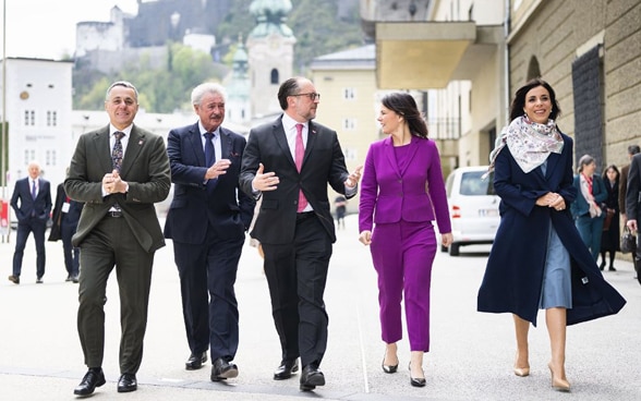 Bundesrat Ignazio Cassis, Aussenminister Jean Asselborn, Aussenminister Alexander Schallenberg, Aussenministern Annalena Baerbock und Aussenministerin Dominique Hasler
