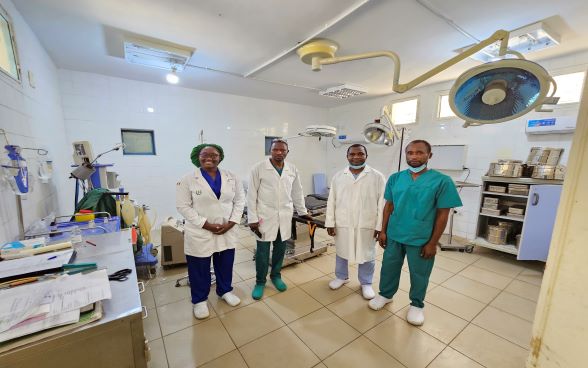 The surgical team from the N'Djamena Bouala district hospital poses in the newly refurbished and equipped operating theatre.