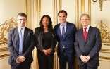 Le Président de Credit Suisse France et Belgique M. Bruno Angles, la Ministre française des Sports Mme Laura Flessel, M. Roger Federer et l'Ambassadeur de Suisse en France M. Bernardino Regazzoni, © Caroline Bleux