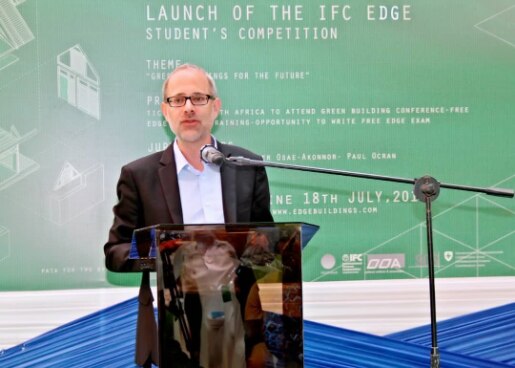 Matthias Feldmann, Deputy Head of Mission at the Embassy of Switzerland in Ghana, Togo and Benin giving remarks at the launching ceremony