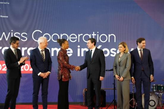 Swiss and Kosovo leaders during the launch event