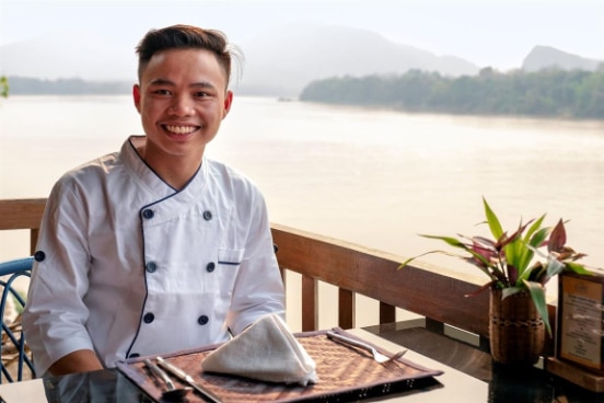 Thone at the Silk Road Café at the Living Crafts Centre by Ock Pop Tok, overlooking the Mekong river.