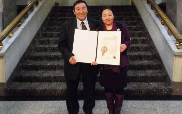 Mr M. Badarch and Mrs L. Shinetsetseg received Energy Globe 2014 Award