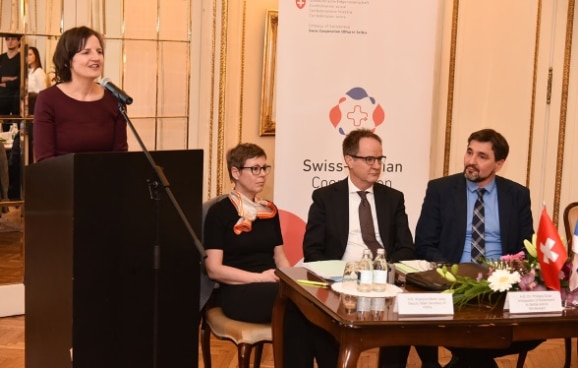 Ursula Läubli, Kristina Marty Lang, H.E. Philippe Guex and Ivan Bosnjak at presentation of the Strategy