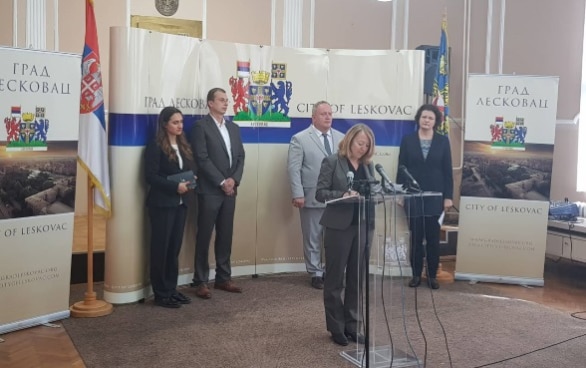  Sascha Müller, Head of Governance Domain, at press conference in Leskovac