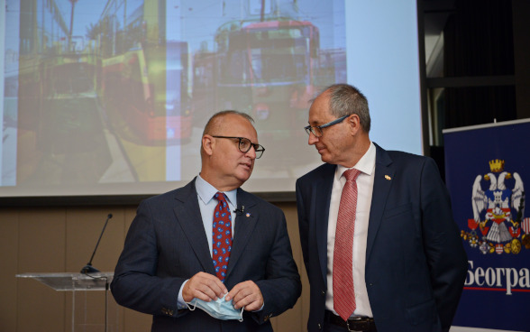 Ambassador Schmid and Deputy Mayor Vesic at the reception at Hilton hotel