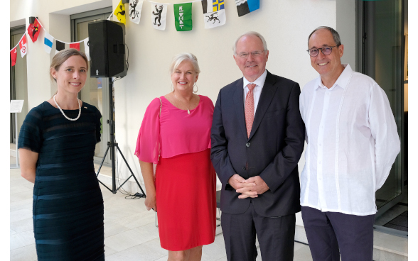 Swiss Ambassador Urs Schmid, U.S. Ambassador Christopher R. Hill with his wife Julie Hill and Saskia Salzmann, Deputy Head of Mission Swiss Embassy