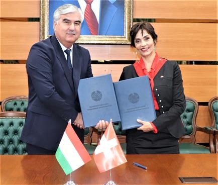 Salome Steib, Director of the SCO Tajikistan and Fayziddin Qahhorzoda, the Minister of Finance of Tajikistan 