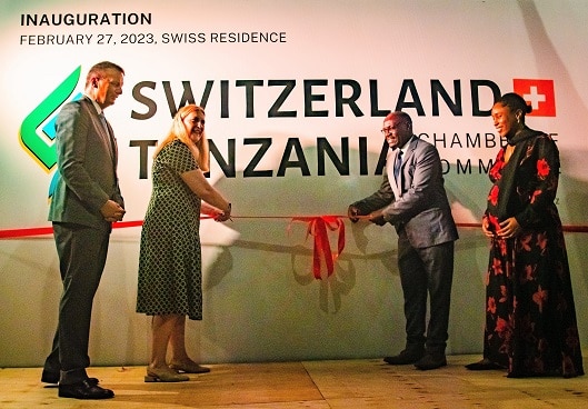 Ribbon-cutting at the official inauguration of the STCC. From L – R: Ambassador Didier Chassot, State Secretary Helene Budliger Artieda, Deputy Minister Exaud Kigahe and Ms. Amne Suedi Kagasheki.