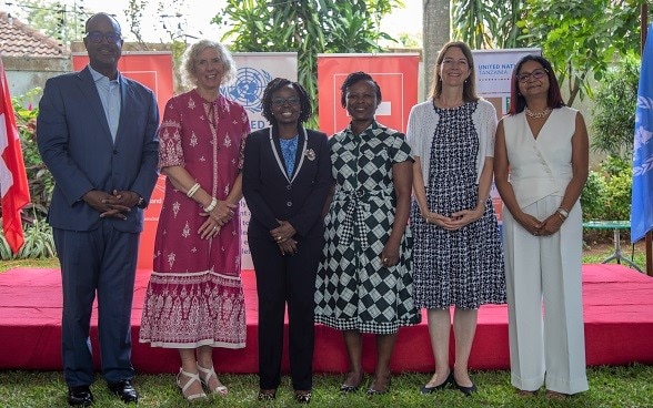 Key speakers (from left): World Bank Executive Director Nathan Belete; Canada’s Head of Cooperation Carol Mundle; Ellen Maduhu, Assistant Director at Tanzania’s Ministry of Foreign Affairs; UN Resident Coordinator Susan Ngongi Namondo; Swiss Ambassador Nicole Providoli; with the discussion moderated by Shabnam Mallick, Head of the UN Resident Coordinator’s Office.