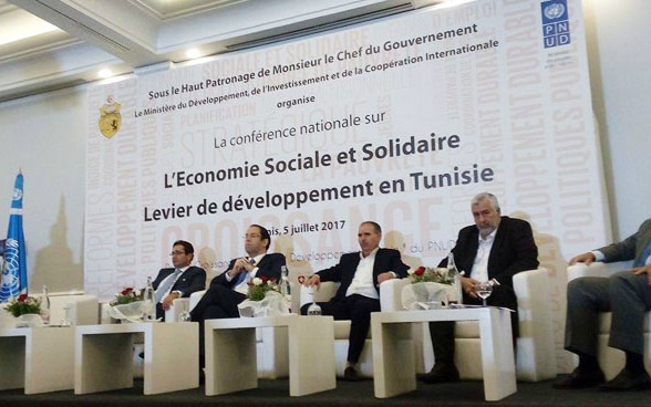 Le Chef du Gouvernement, M. Youssef Chahed lors de la Conférence sur l'ESS à Tunis. ©Business News