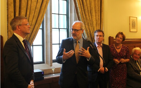 Ambassador Fasel addressing Members of Parliament. Photo: Ski Club of Great Britain