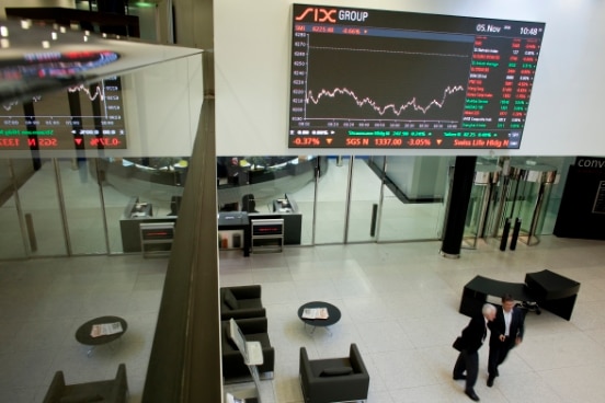 View of the entrance of the stock exchange in Zurich