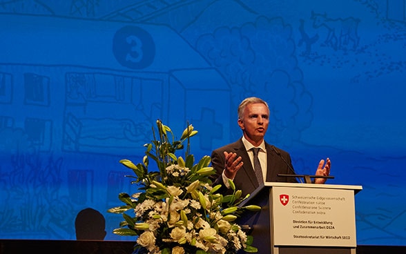 Bundesrat Didier Burkhalter an der Jahreskonferenz der Schweizer Entwicklungszusammenarbeit 2016.