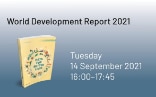 The photo shows the World Development Report 2021.