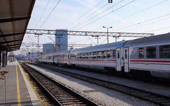 Parked railway carriages at Zagreb station.