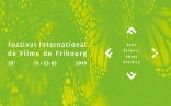 Poster advertising the 33rd Fribourg International Film Festival; white writing on a green background with a butterfly pattern.