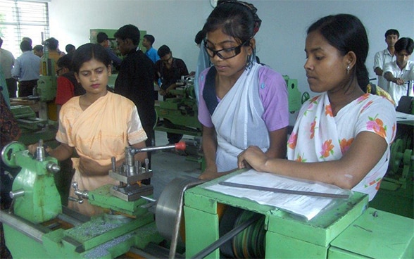 Young women receiving training in a workshop in Bangladesh