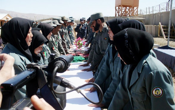 Afghan women police officers in training
