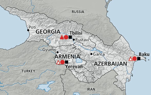 Map of the region South Caucasus (Georgia, Armenia, Azerbaijan)