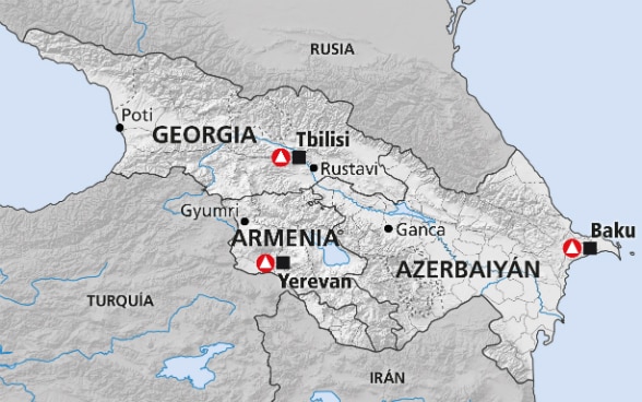 Mapa de la región del Cáucaso meridional
