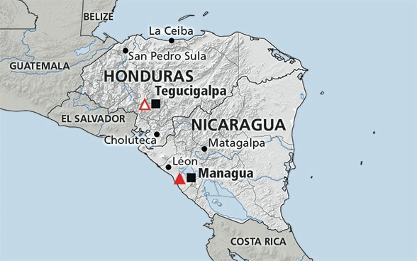 Cartina della regione America centrale (Nicaragua, Honduras)