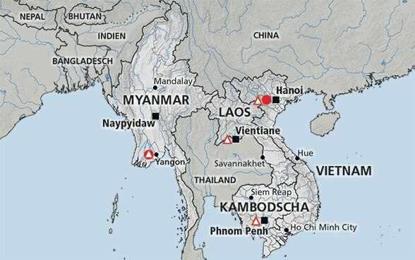 Karte der Region Mekong (Laos, Vietnam, Kambodscha, Myanmar)