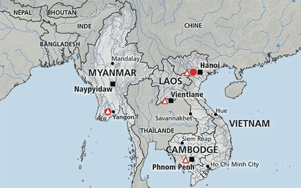Carte de la région du Mékong (Laos, Vietnam, Cambodge, Myanmar)