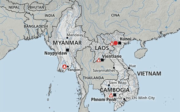 Cartina della regione del Mekong (Laos, Vietnam, Cambogia, Myanmar)