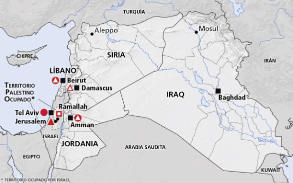 Mapa de la región Oriente Medio (Siria, Líbano, Jordania, Irak)