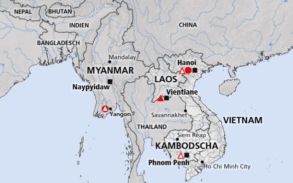 Karte der Region Mekong (Laos, Vietnam, Kambodscha, Myanmar)