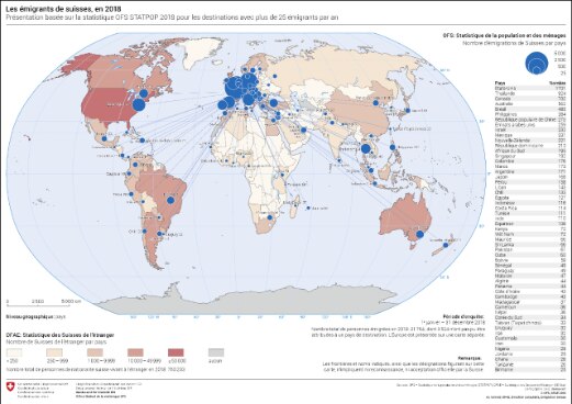 Carte des émigrants suisses à travers le monde en 2018