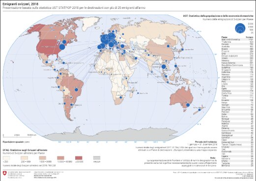 Mappa degli Svizzeri emigrati nel mondo nel 2018