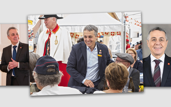 Le conseiller fédéral Ignazio Cassis lors des festivités du 1er août 2024 avec la population de Guarda.  