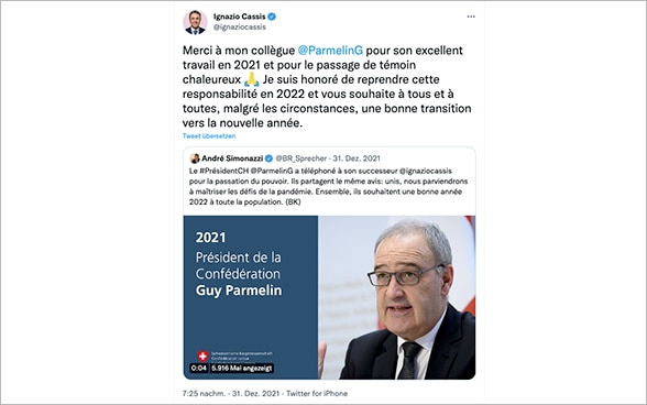 Immagine di un tweet di Ignazio Cassis