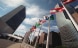 Flags of the UN member states in front of the UN Headquarters in New York.