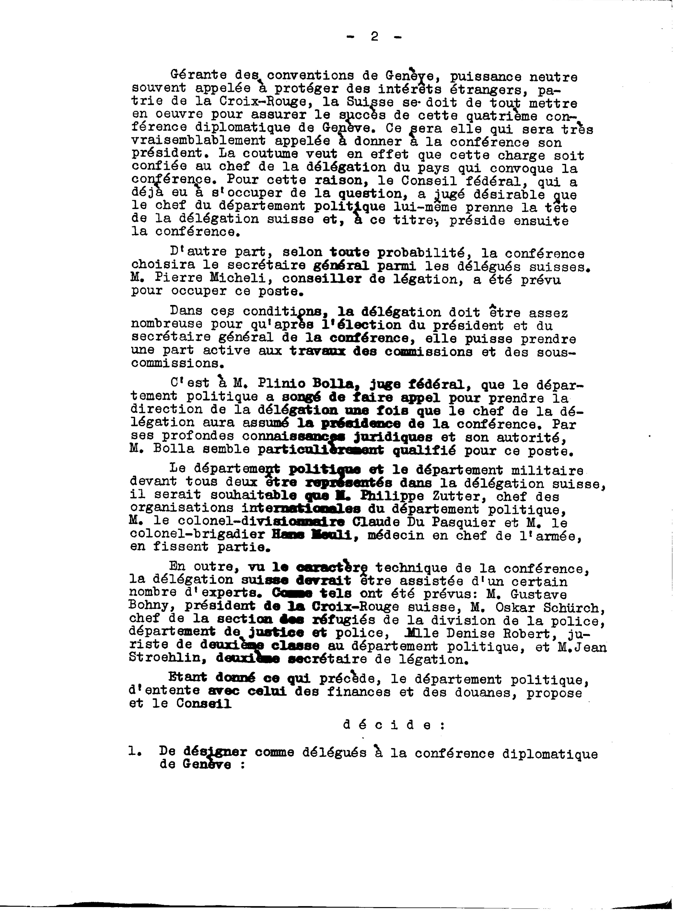 Décision du Conseil fédéral du 1er avril 1949