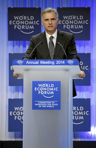 The president of the Confederation, Didier Burkhalter, speaking at the opening of the 44th World Economic Forum.