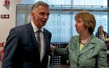 Didier Burkhalter with Chaterine Ashton at the Foreign Affairs Council of the UE in Brussels