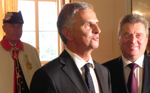 Il presidente della confederazione Didier Burkhalter e il presidente macedone Gjorge Ivanov