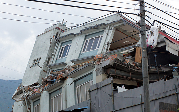 A building damaged by the earthquake in the Nepalese city of Gorkha.