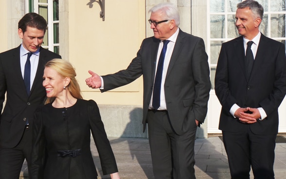 Bundesrat Didier Burkhalter mit den Aussenministern Österreichs, des Fürstentums Liechtenstein und Deutschlands. © EDA