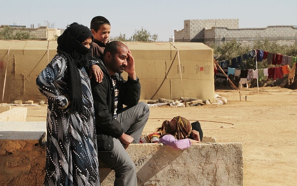 A family in a refugee camp