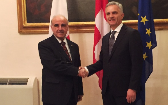 Federal Councillor Didier Burkhalter with the Maltese Minister of Foreign Affairs, George W. Vella. © FDFA
